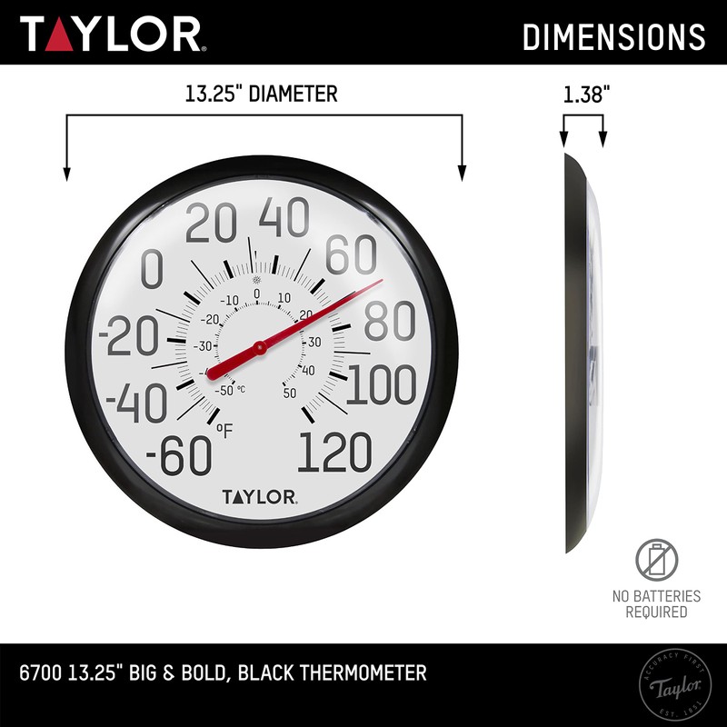 Taylor Big and Bold Wall Thermometer, Indoor Outdoor Thermometer, Wireless