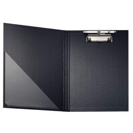 Original Falken premium clipboard folder. Made in Germany. With sturdy cardboard core and plastic cover outside and inside for DIN A4 with pocket in front cover with pen holder black.