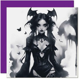 Gothic Woman Birthday Card - Beautiful Dark Ink Goth Lady Design 145 x 145mm
