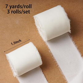 hoyuwak 3 Rolls Chiffon Silk Ribbons for Crafts, Gift Wrapping, Flower Bouquet - 1.5 Inch x 21 Yards (Cyan, green, white) - Elegant Fringe Edge Ribbon for Wedding Invitations, Bridal Shower Decorations, Easter DIY