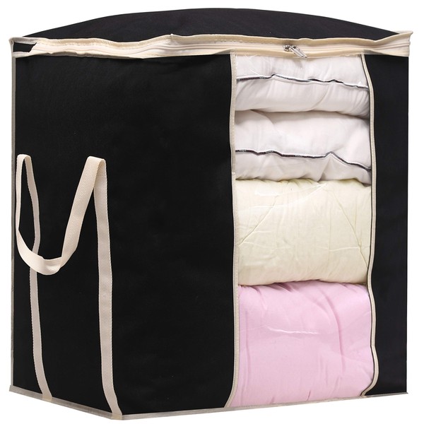 MISSLO King Comforters Storage Bag 120L for Blankets Clothes Sweaters Beddings Organizer with Reinfored Handles, Black