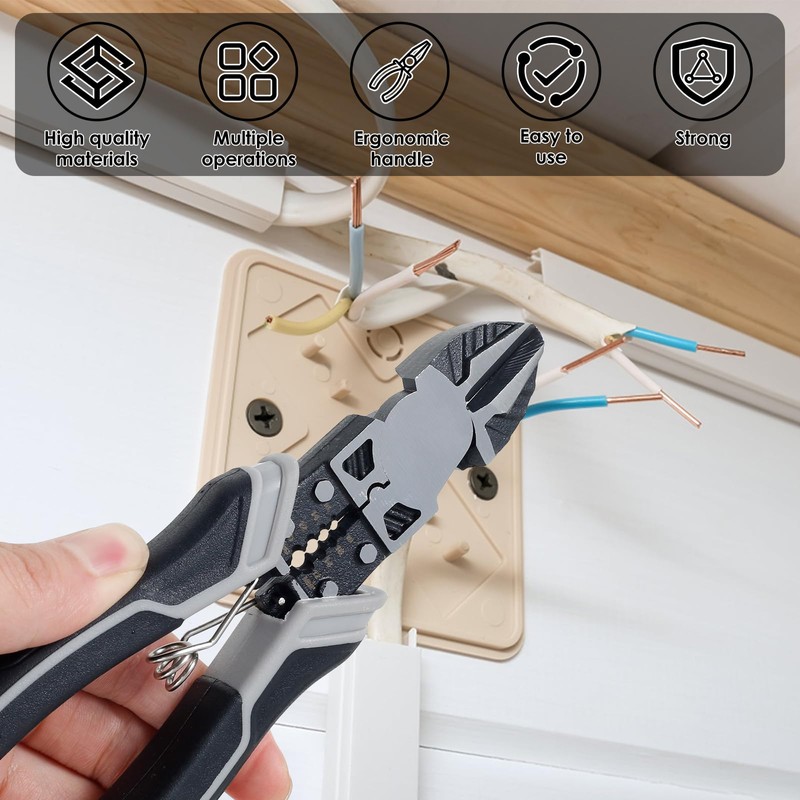Diagonal Pliers 7.5inch Multifunctional Wire Cutting Plier Anti-Slip Wire Stripper