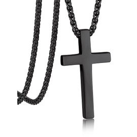 Bandmax Black Cross Chain for Men Stainless Steel Faith Cross Pendant Necklace for Women Boys Chain Necklace for Husband Boyfriend Christmas Easter Father's Day Gift