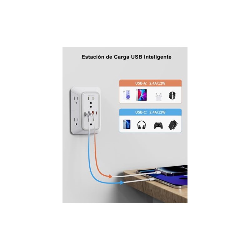 Extensor de Enchufe de Pared, Protector de Sobretensión, Extensor Enchufe