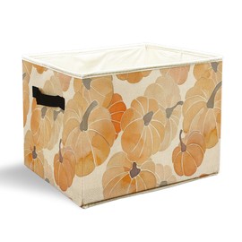 JFFTLL Fall Pumpkin Storage Bins with Handles, Fall Room Decor, Rustic Farmhouse Autumn Harvest Pumpkins Collapsible Laundry Basket Storage Box for Home Bedroom Bathroom Clothes Toys Books