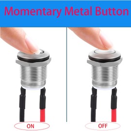 RUNCCI-YUN 10 Pieces 12 mm Momentary Push Button Switch Waterproof Push Button Switch Round Momentary Switch with Pre wiring,DIY Stainless Steel Normally Open Metal Push Start Button (Flat Head)