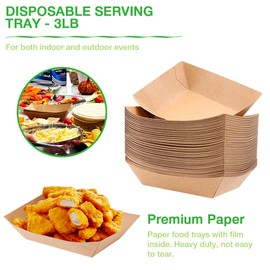 Goalfly Goalfly 3 Lb Paper Food Trays, 50 Pack Disposable Nacho Trays, Kraft Serving Boats for Hot Dogs Snacks Tacos