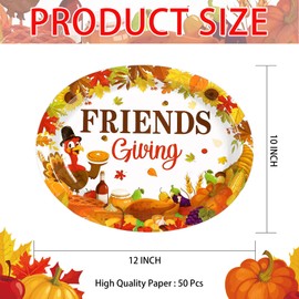 50Pcs Thanksgiving Oval Plates 10" x 12" Large Disposable Heavy Duty Fall Friendsgiving Turkey Paper Platters Turkey Harvest Pumpkin Dessert Plates for Autumn Harvest Friendsgiving Party Supplies
