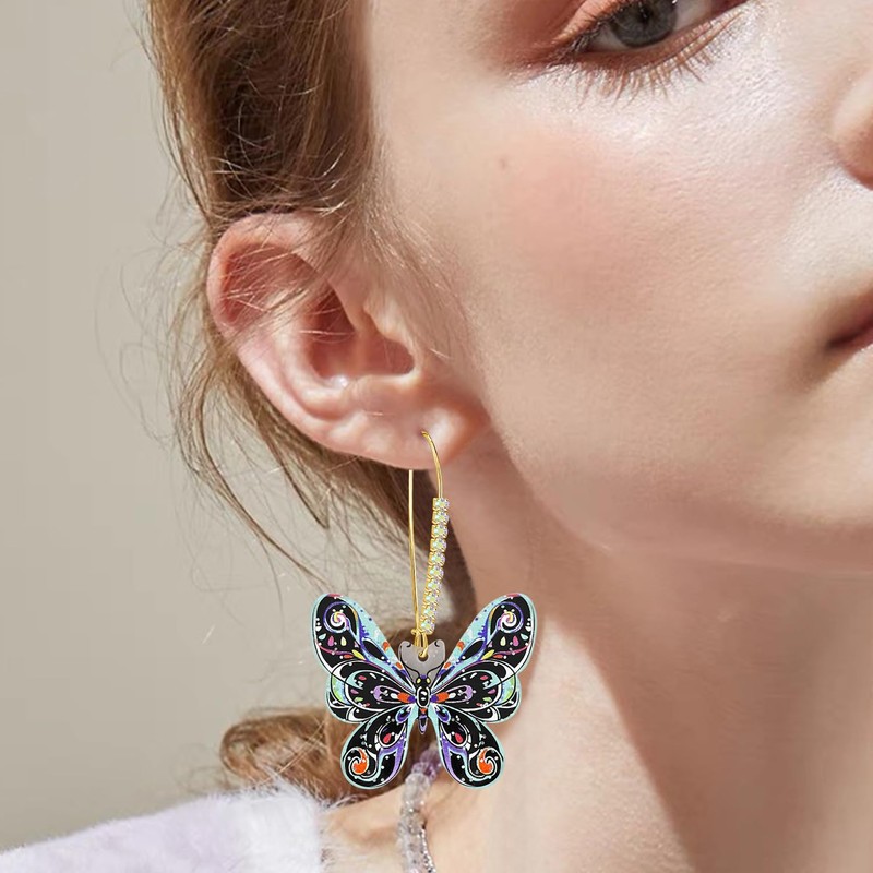 JIMARIN Bohemian Handmade Sparkly Crystal Acrylic Butterfly Dangle Drop Leverback