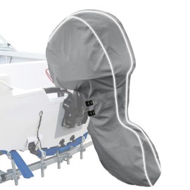 Zenicham 600D Fade and Crack Resistant Trailerable Full Outboard Motor Cover,Waterproof and UV-Proof Boat Motor Cover,Boat Engine Cover with Reflective Strips and Adjustable Strap Gray(Fits 8-15 HP)