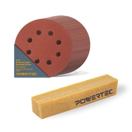 POWERTEC 100PK, 40/80/120/220/320 Grits, 5 Inch 8 Hole Hook and Loop Sanding Discs w/Cleaning Stick, Aluminum Oxide Sandpaper Discs, Woodworking Sanding Pads for Random Orbital, Air Sander (45056)