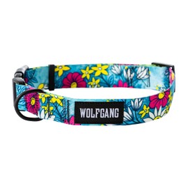 Wolfgang Heavy Duty, Adjustable Wide Venture Dog Collar with Quick Release Nylon Buckle for Walking & Training, LazyDaisy Print, Medium