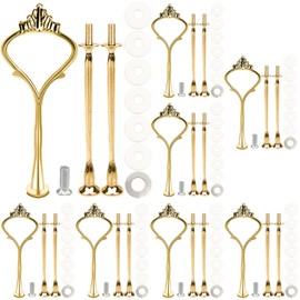Kukiwhy - Juego de 8 bandejas escalonadas para moldes de tartas, corona de 3 niveles, soporte de hardware para bodas y fiestas, resina para magdalenas, plato de postre (dorado)