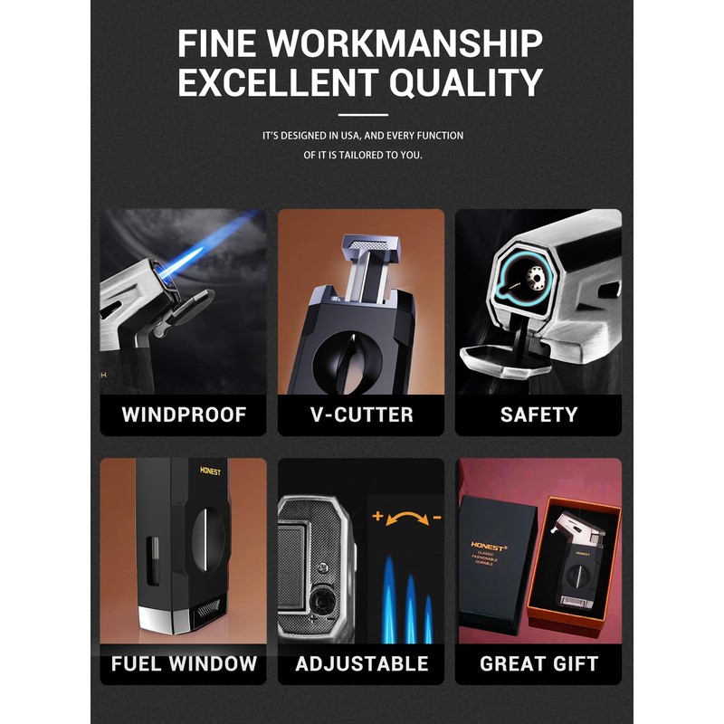 Butane Torch Lighter with V Cutter, Windproof Jet Flame Lighter