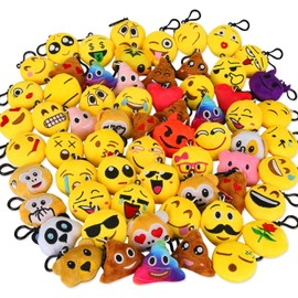 Dreampark Emoticon Keychain Mini Cute Plush Pillows, Party Favors for Kids Valentine's Day Gifts / Birthday Party Supplies, Easter Basket Stuffers Egg Fillers Carnival Prizes Toys for Kids (64 Pack)