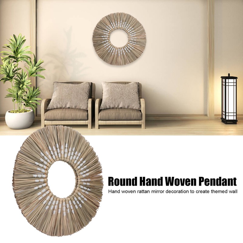Wall Mirror Make Up Tapestry Decorative Grass Woven Round Hanging