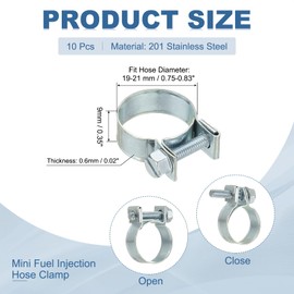 PATIKIL 10 Pcs 19-21mm Mini Fuel Injection Hose Clamps Zinc Plated Adjustable Clamp
