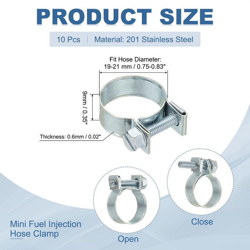 PATIKIL 10 Pcs 19-21mm Mini Fuel Injection Hose Clamps Zinc