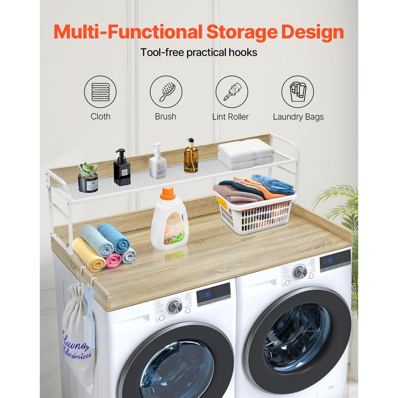 VEVOR Washer Dryer Countertop with Shelf, 54" x 27" Wooden