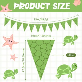 Tiamon 5 Pcs Green Turtle Birthday Banner Decoration Sea Turtle Themed Pennant Bunting 49.2 Ft Green Teenage Mutant Turtles Triangle Flag for Kids Birthday Teenager Cartoon Party Decoration