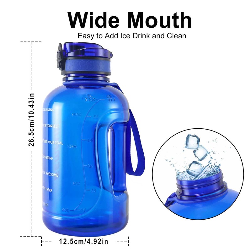 GEMFUL 2L Half Gallon Water Bottle with Time & Handle