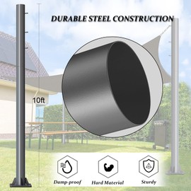 EiSyKeeYin 2 Pack 10FT Shade Sail Poles, 2.28" Diameter Steel Post with In-Ground Mounting Hardware, Wind & Weather Resistant, Heavy Duty Sun Shade Pole Kit for Outdoor Patio Garden Deck Lawn Backyard