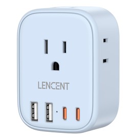 LENCENT Multi Plug Outlet Extender with USB C, 4 AC Electrical Outlet Expander with 4 USB Charger Cube, Small Multiple Wall Tap Plug Splitter for Home Office Travel Dorm Essentials - Blue