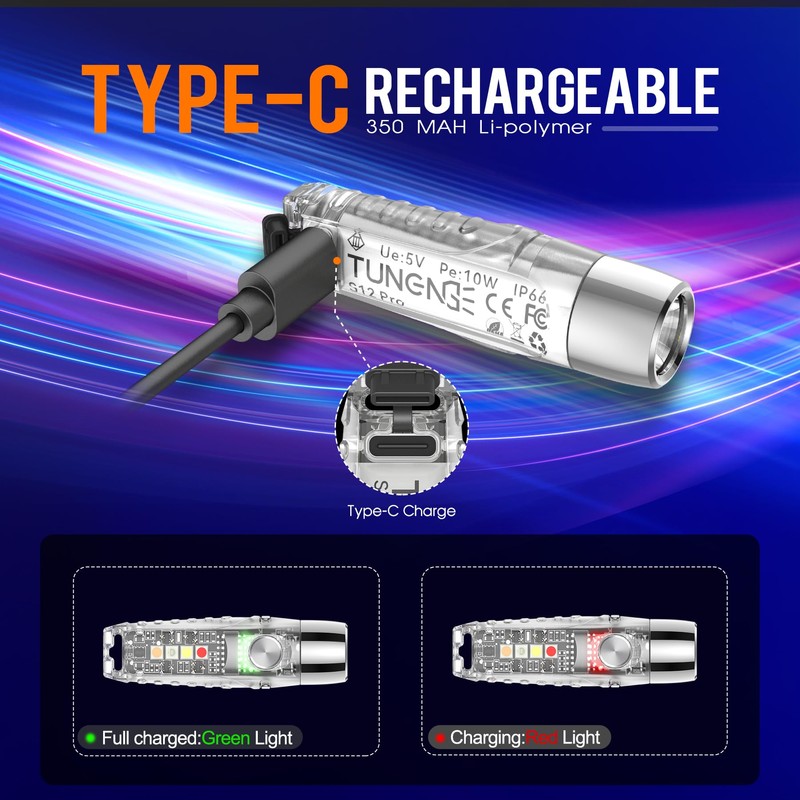 TUNENGE S12Pro Keychain Flashlight Rechargeable,750 High Lumen EDC Mini Flashlight