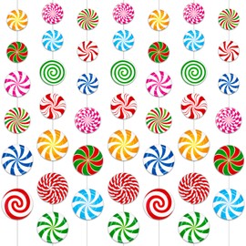 Christmas Garlands Colorful Candy Cane Banner 8PCS Xmas Party Peppermint Candy Decorations Christmas Candyland Gingerbread House Hanging Garlands for Xmas Holiday Party Supplies Wall Ceiling Decor