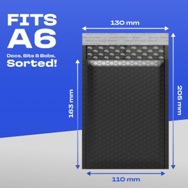 DIY Doctor A6 Padded Envelopes, 50 Pieces, Black Bubble Mailers 11 x 16.5 cm, Self-Seal Bubble Wrap Envelopes for Shipping & Packaging, Eco-Friendly Mailer Bags for Small Business