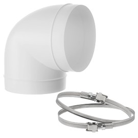 Repa Market 90 Degree 5 Inch Duct Elbow Pipe Connector - Round Flexible, Rigid PVC Pipe, Duct Tube Ventilation System Adapter - Plastic HVAC Duct Fittings with Adjustable Stainless Steel Hose Clamp 6"