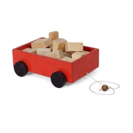 Amish Handmade RED WOOD WAGON PULL TOY w BUILDING BLOCK SET Amish Handmade Wooden Toys & Blocks