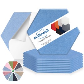 Mollywell Hexagon Acoustic Panels, High Density, Soundproofing, Decorative Noise Reduction Felt Wall Tiles for Ceilings, Home Office & Gaming Room (Sky Blue), 14x12x0.4 Inch