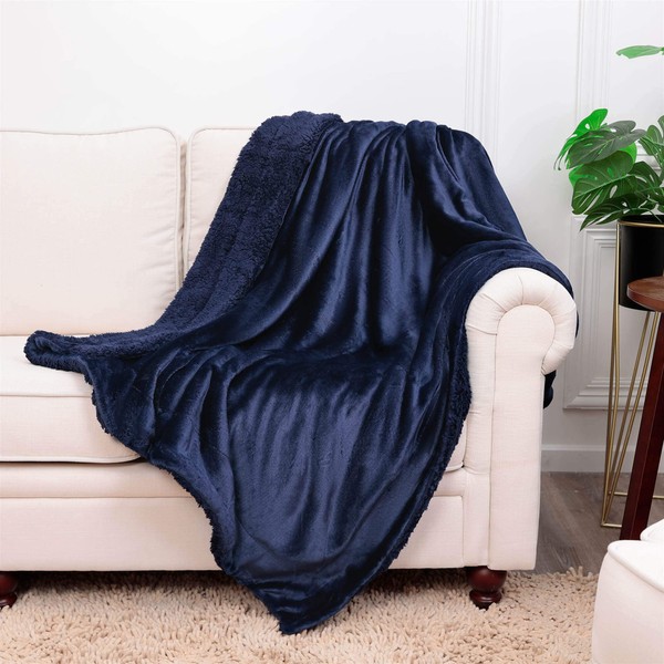 NANPIPER Sherpa Blanket,Soft Fuzzy Fleece Blanket,Warm Plush Microfiber,Navy Blue 50/''x60/'',Throw