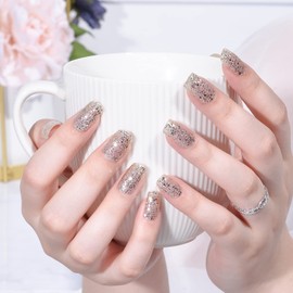 LIFOOST Gel Nail Polish Strips Glitter Sequins Adhesive Full Wrap Gel Nail Art Sticker, Waterproof Gel Nail Wrap Stickers