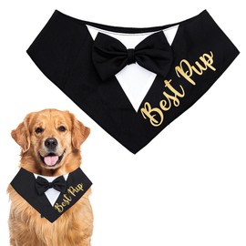 Brosash Dog Tuxedo with Bow Tie – Large Dog Wedding Outfit | Formal Pet Accessory for Weddings, Engagements, Photoshoots | Dogs Bandana Engagement Collar Tux Bowtie Suit Cat Outfits Ties Costume Pet