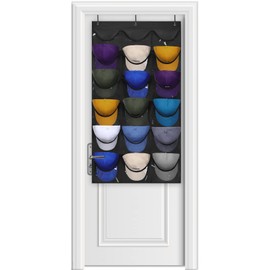 Dofilachy Hat Rack - Hat Organizer - Hat Racks for Baseball Caps, Visible Hat Holder - Baseball Hat Rack for Wall Door with 3 Hooks, 18 Deep Pockets(Black, medium)