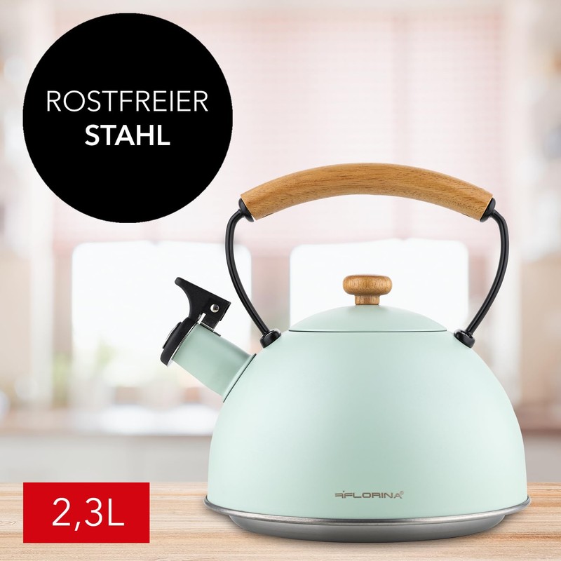 Florina Induction Kettle, Whistling Kettle, Stainless Steel, Silver, 2.3 L,