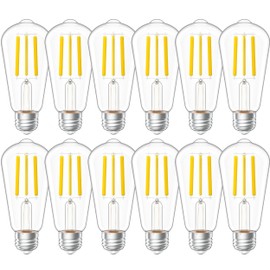 Sunco 12 Pack Vintage LED Edison Bulbs, 75W Equivalent 8.5W, 1000 LM, Dimmable ST58 Filament, 5000K Daylight, E26 Medium Base, Clear Glass Light Bulbs