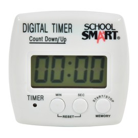 School Smart Count up/Count Down Timer, Digital, (1) AAA Battery, 2-3/4 in W X 2-3/4 in H X 1 in D, Assorted Color, Assorted Size - 084280