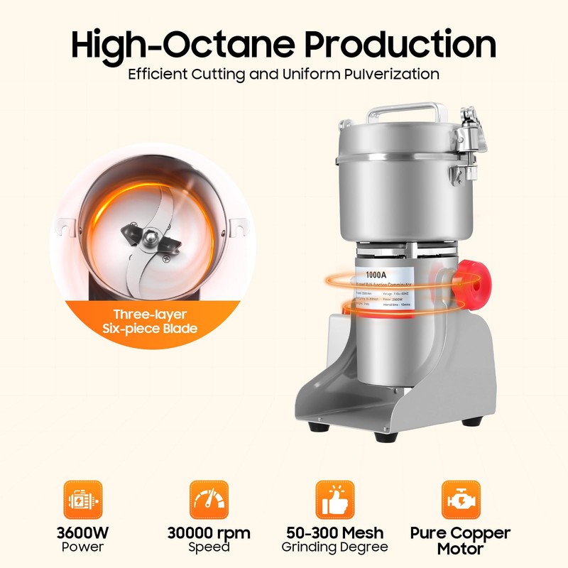 FIPINIXK Electric Grain Mill Grinder, 3600W Large Grinder with Carbon