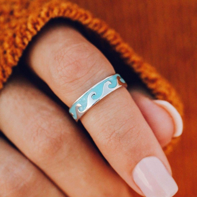 Pura Vida Silver-Plated Reversible Enamel Wave Ring - Brass Band
