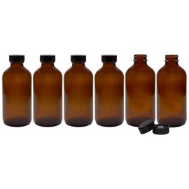 Cornucopia 8-Ounce Amber Glass Bottles with Polycone Caps, 6-Pack