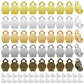 200PCS Round Flat Back Tray Earring Clips Set with Earring Pads, Non-Pierced Clip-on Earring Findings Round Frog Ear Clips Earring Pad Base Setting Components for DIY Jewelry Making Earring(5 Colors)