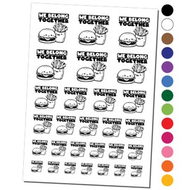 We Belong Together Hamburger and Fries Best Friends Valentine's Day Temporary Tattoo Water Resistant Fake Body Art Set Collection - Black (One Sheet)