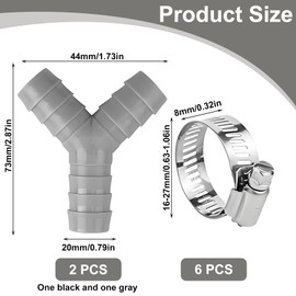 2 PCS Y-Type Washing Machine Hose Connectors, Double Waste Pipe Connector for Dishwashers and Appliances 2 Way Y Splitter for Pipes with 6 Hose Clamps (Black+Grey)