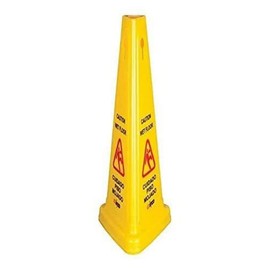 Winco Wet Floor Caution Sign, Cone-Shaped, Yellow