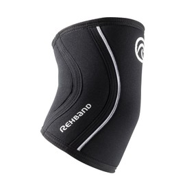 Rehband Elbow Bandage Made of 5 mm SBR / Neoprene, Elbow Sleeve for Weight Training, Anatomical Design, Non-Slip and Tight Fit for Men and Women, Colour: Black, 1 Pair, Size: L