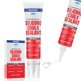 GH1200 150 ML/5 FL Oz Silicone Caulk Clear Silicone Sealant Waterproof, Kitchen & Bathroom Caulk - Shrink & Crack Proof - Indoor & Outdoor Use Silicone Glue - Strong Caulking Formula Tube