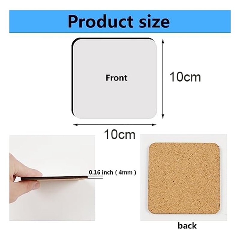Grnlucja 12 Pcs Sublimation Square Coaster Blank MDF Cork Coasters